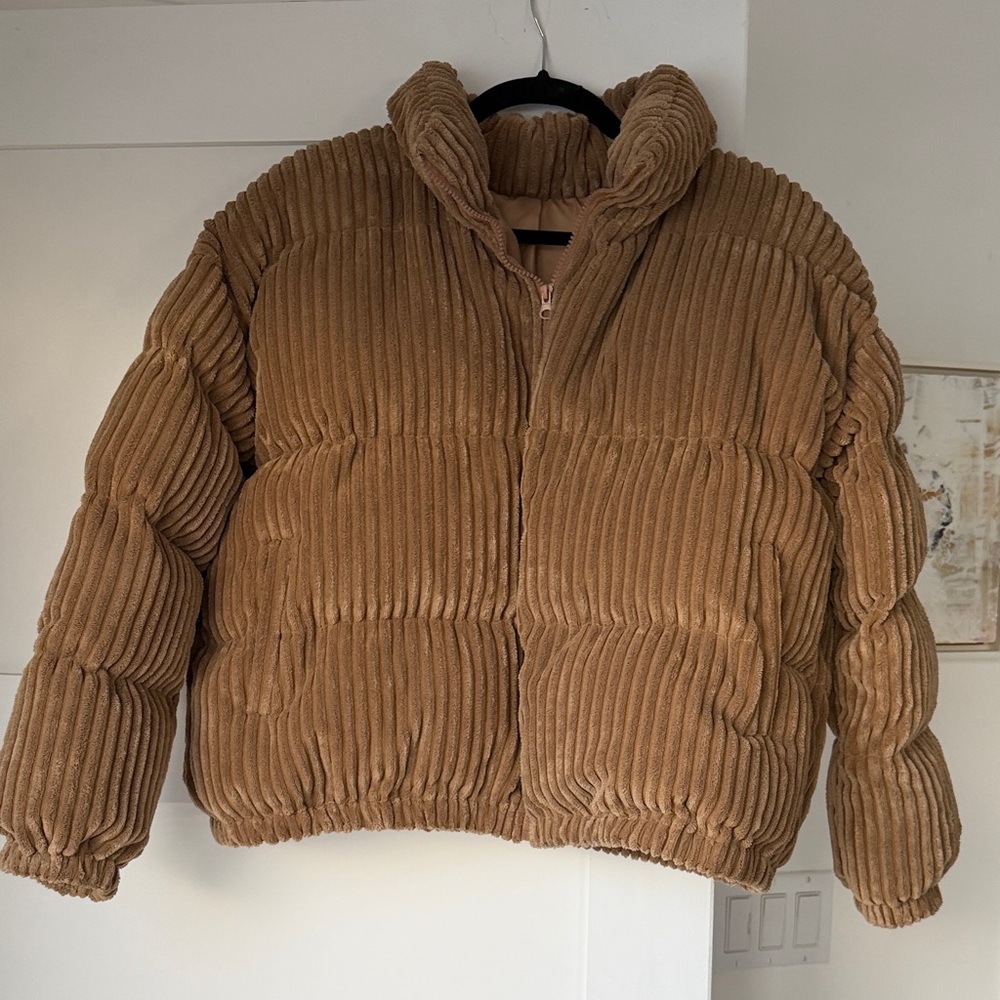 Womens Corduroy Puffer Jacket - Camel